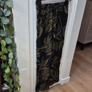 Black and Gold Leaf Print Pants